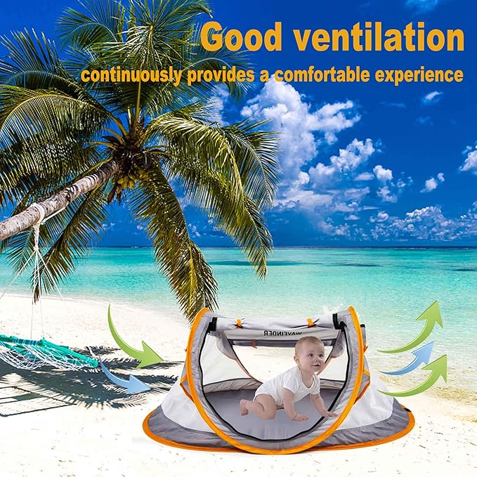 Poray Portable Baby Beach Tent with UPF 50+ Sun Shelter,Mosquito Net and Sunshade, Ideal Pop Up Kids Travel Tent with Carry Bag & 2 Stakes,Outdoor Indoor Play and Sun Protection