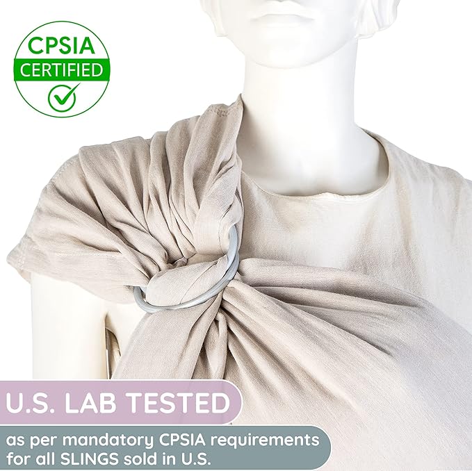 Lightweight - 100% Cotton Muslin Ring Sling Baby Carrier Newborn, Toddler, Infant Holder – Adjustable, Breathable, Beige Baby Sling Carrier