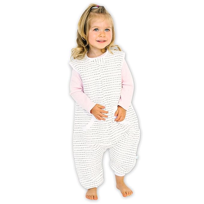 Tealbee Dreamsuit: Toddler Sleep Sack with Feet 12-18 months, 18-24 months - 1.5 TOG Winter Baby Wearable Blanket for Walkers - Rayon made from Bamboo, Organic Cotton Sleep Bag (12m-2T) - Brushed Dots