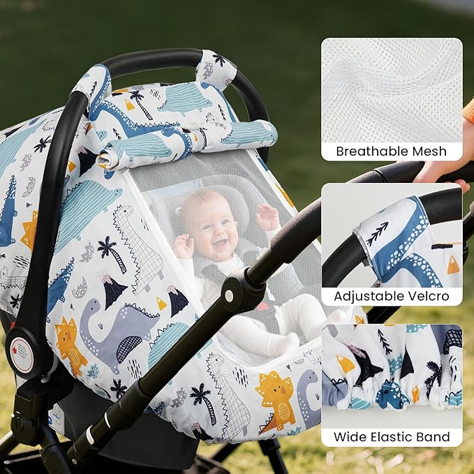 Elstey Car Seat Cover Baby, Minky Dot Carseat Covers Baby Girls, Lightweight Infant Car Seat Cover Canopy with 2 Layers Breathable Mesh Windows, Stroller Carrier for Babies Newborn Essentials
