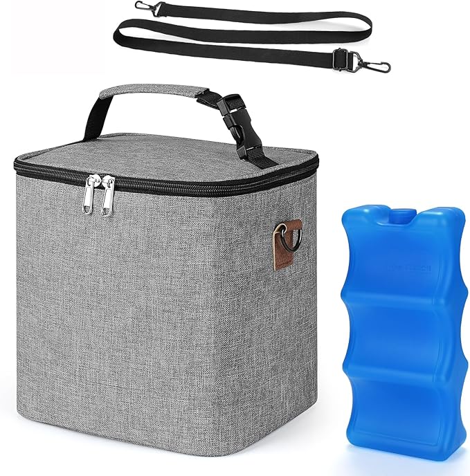 Accmor Breastmilk Cooler Bag with Ice Pack, Baby Bottle Cooler Bags, Insulated Bottle Cooler Tote Bags On The Go, Fits 6 Large 9oz Bottles, for Nursing Mom Daycare Travel, Grey
