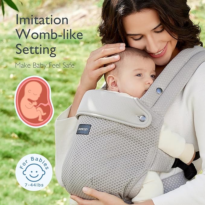 Momcozy Breathable Mesh Baby Carrier, Ergonomic and Lightweight Infant Carrier for 3-24 Months with Enhanced Lumbar Support, All Day Comfort for Hands-Free Parenting, Air Mesh-Grey