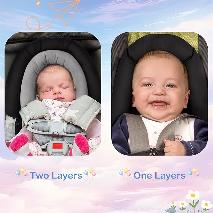 Pro Goleem Car Seat Head Support Infant, Soft Infant Car Seat Insert, 2 in 1 Carseat Head Support for Newborn, Perfect for Car Seat, Stroller, Swing, Bouncer, Gray and Black