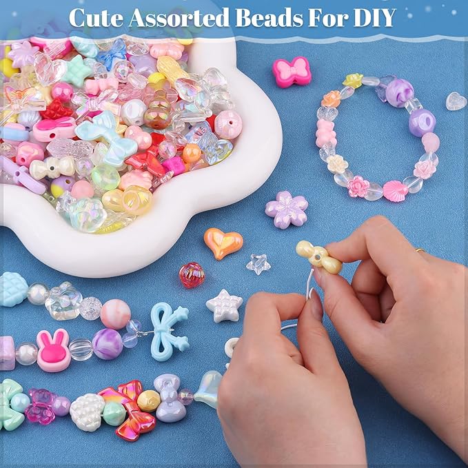 Assorted 170-230PCS Mixed Colors Acrylic Beads for Bracelet Making, Flower Bow Butterfly GummyBear Aesthetic Bracelet Charms,Cute Beads for Jewelry Making DIY Necklace Keychain Phone Charm