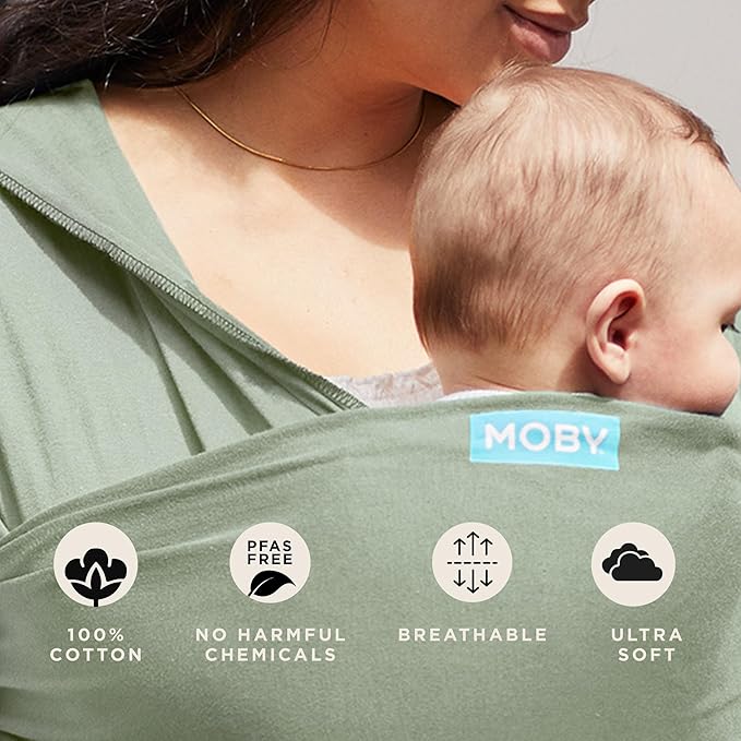 Moby Baby Wrap Carrier Classic for Newborns to Toddlers (8-33lbs), Infant Sling Carrier, Lightweight & Hands Free Design, Adjustable for All Body Types (Pear)