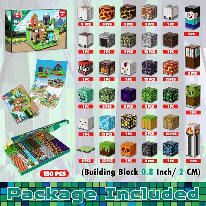 150 PCS Magnetic Blocks - Magnetic Building Block with 6 Baseplate, Stacking Magnets for Kids, Sensory Toy for Toddlers STEM Learning, Birthday Gifts for 3+ Years Old Boys Girls