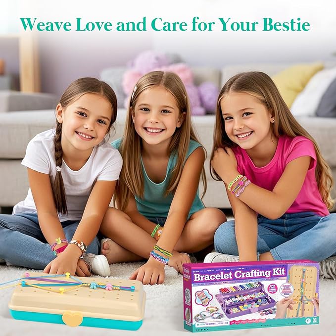 Friendship Bracelet Making Kit with Storage Box,DIY String Bracelet Arts and Craft for Girls Aged 8-12,Kids' Travel Activity Toy Set,Easter Birthday Gifts for Ages 6 7 8 9 10 11 12 Year Old Blue