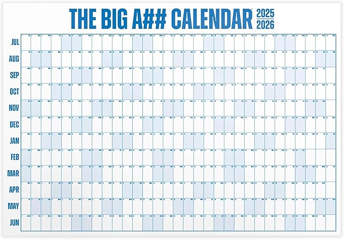 The Big A## Calendar Mid-Year Wall Planner – July to June Dry-Erase Board – Includes 1 Marker & 100 Labels – Lightweight, Easy to Hang Yearly Planner – Plan Goals & Adventures – Blue, 4’x3’