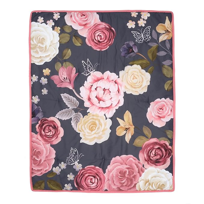 Lambs & Ivy Secret Garden Luxury Floral 3-Piece Cotton Sateen Crib Bedding Set