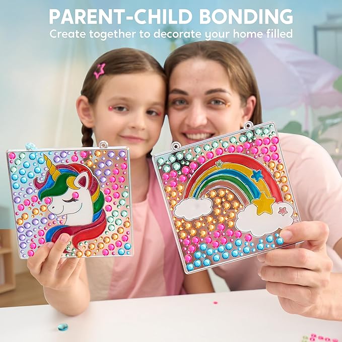 Klever Kits 4PCS Window Art, 2-in-1 Gems and Gels Suncatcher, 2 Ways to Play Diamond and Gels, Arts & Crafts Toys for Boys Girls, Christmas Birthday Gifts for Kids Age 6 and Up