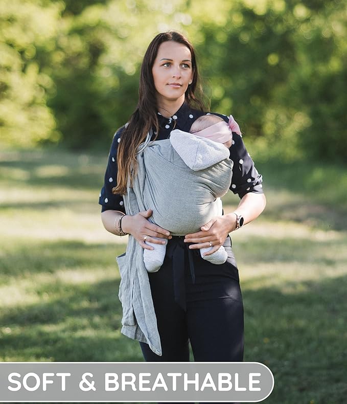 Baby Sling Carrier – Breathable 100% Cotton Wrap for Infant Support, Ring Sling Baby Carrier – Adjustable Muslin Fabric, Baby Carrier Newborn to Toddler – Soft Chest Hold for Travel Dark Grey