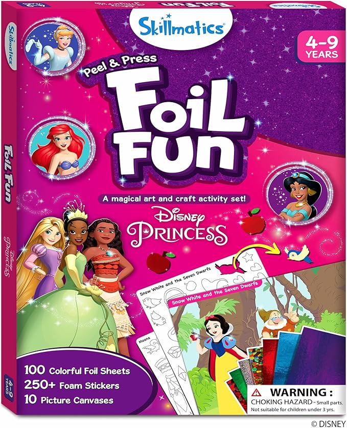 Skillmatics Foil Fun - Disney Princess, Mess-Free Art & Craft Kits for Kids, DIY Creative Activity, Travel Toys, Perfect Gifts for Fans of Moana, Cinderella, Ariel, Jasmine, Ages 4, 5, 6, 7, 8, 9