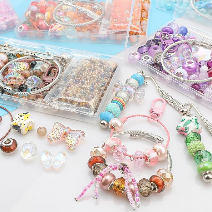 630pcs Beads for Bracelets Making Kit, European Large Hole Beads for Pens, 8mm Round Glass Beads with Charms Spacer Beads for DIY Bracelet Necklace Earring Jewelry Making (Black)