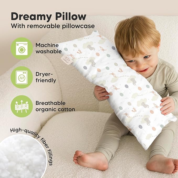 Toddler Pillow with Pillowcase - 10x18 My Little Dreamy Kids Travel Bed Pillows for Sleeping, Organic Cotton Small Pillowcase, Soft & Breathable, Machine Washable, Toddlers 2-5 Years Old (Escapade)