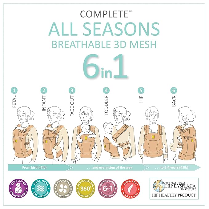 LÍLLÉbaby Complete All Seasons Ergonomic 6-in-1 Baby Carrier Infant to Toddler with Lumbar Support (7-45 Pounds), 360 Degree Baby Wearing & Multi-Position, Inward & Outward Facing (Chambray)