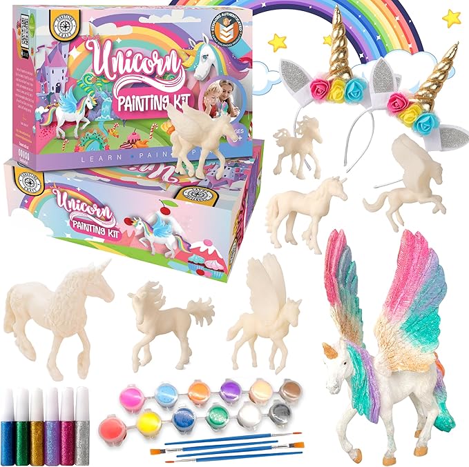 Unicorn Painting Kit for Girls - STEM Certified Unicorn Craft for Girls Ages 4-6 & up- Paint Your Own Arts and Crafts Includes 2 DIY Headbands & 8 Kids Painting Crafts for Fun Screen-Free Play