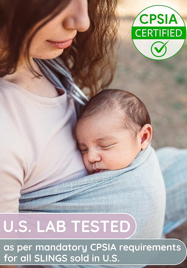 Ring Sling Baby Carrier – Breathable 100% Cotton Wrap for Infant Support, Baby Ring Sling – Grey Adjustable Muslin Fabric