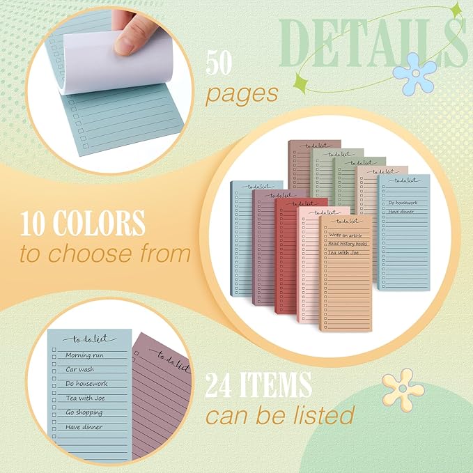 Censen 10 Pack 500 Sheets To Do List Notes Daily Checklist Notepads with 50 Sheets Each Undated Color Memo Pad Block Shopping List Pad Weekly Plan Notepad Organizer Planners(Morandi Color,Frame)