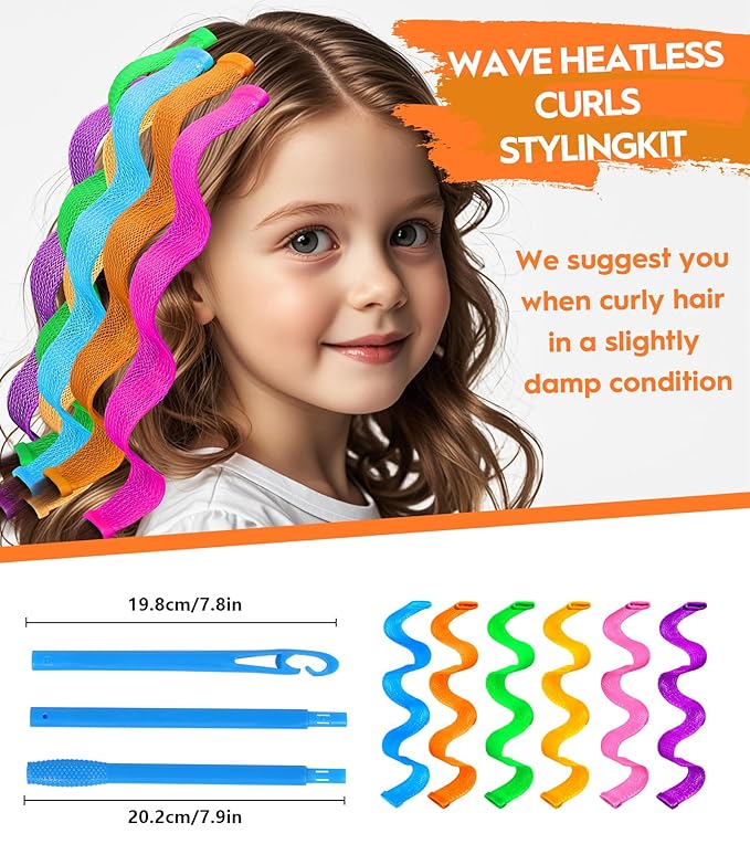 30 Pcs Heatless Hair Curlers Wave Curls Styling Kit with 2 Pcs Styling Hooks, No Heat Hair Curlers Heatless Wave Curlers for Women Girls Long Medium Short Hair (6 Colors, 30 cm/11.81 inch)