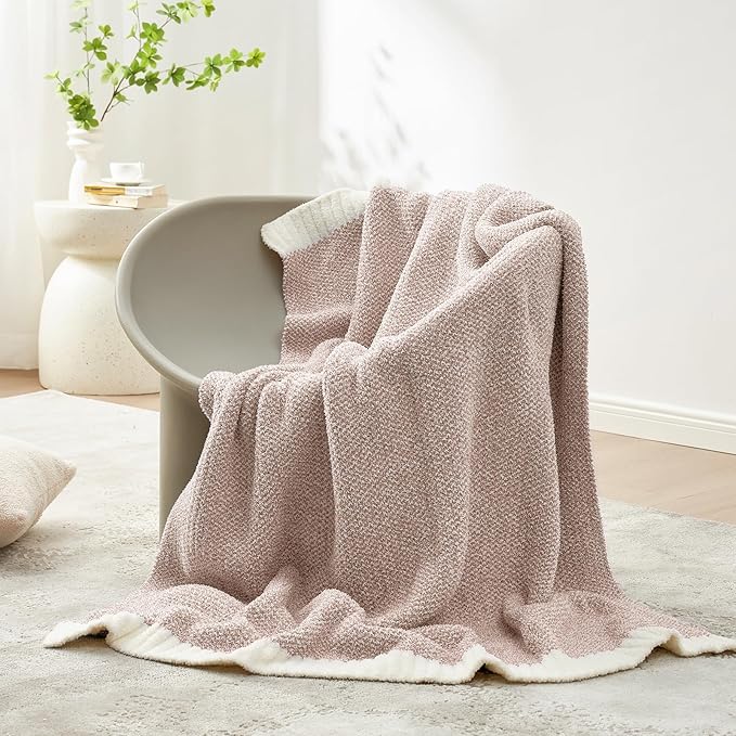 Snuggle Sac Heather Taupe Throw Blanket for Couch, Oversized Throw XL Super Soft Warm Blankets Cozy Knit Fuzzy Lightweight Throws for Sofa, Bed, Living Room, Taupe, 50x70 inches