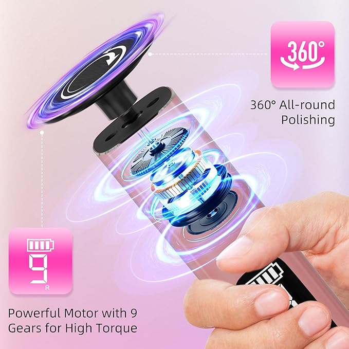 2 in 1 Electric Foot Callus Remover,9 Adjustable Speeds Rechargeable Electric Dead Skin Sander Pedicure Tools with Sandpaper Disk and Nail Drill Bits,Grinding Heads for Women&Men