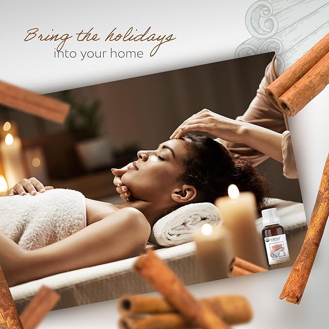 HBNO Organic Cinnamon Leaf Essential Oil - 1 oz (30ml) Travel Size - USDA Certified Organic Cinnamon Essential Oil, Perfect for Aromatherapy, Soap Making, DIY, Fragrances, Diffuser.