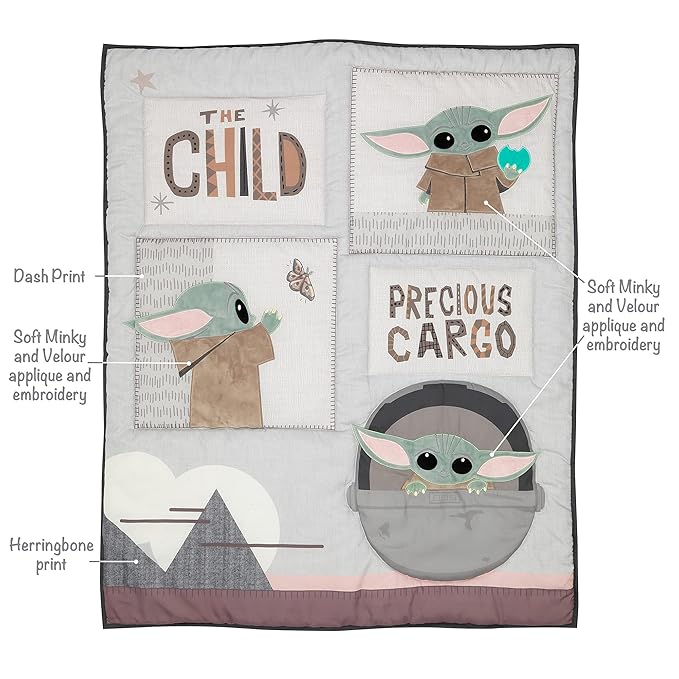 Lambs & Ivy Star Wars The Child Baby Yoda Nursery 3-Piece Baby Crib Bedding Set