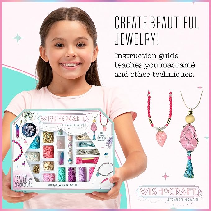 Bright Stripes Wish*Craft Mystical Jewelry Studio – Bracelet Making Kit with Heishi Beads, Real Crystals & Handcrafted Gemstones for Unique Jewelry Designs & Trendy Accessories