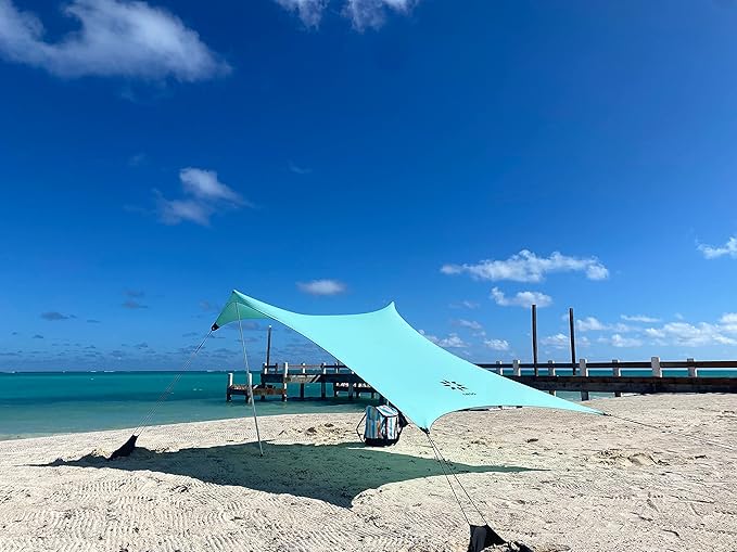 Neso Tents Beach Tent with Sand Anchor, Portable Canopy Sunshade - 7' x 7' - Patented Reinforced Corners (Seafoam)