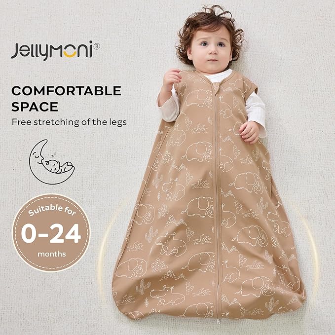 JELLYMONI Baby Sleep Sack 0-6 Months 0.5 Tog Wearable Blanket for Baby, 100% Cotton 3 Pack Infant Toddler Sleeping Sack Lightweight Soft 2-Way Zipper Sleepsack