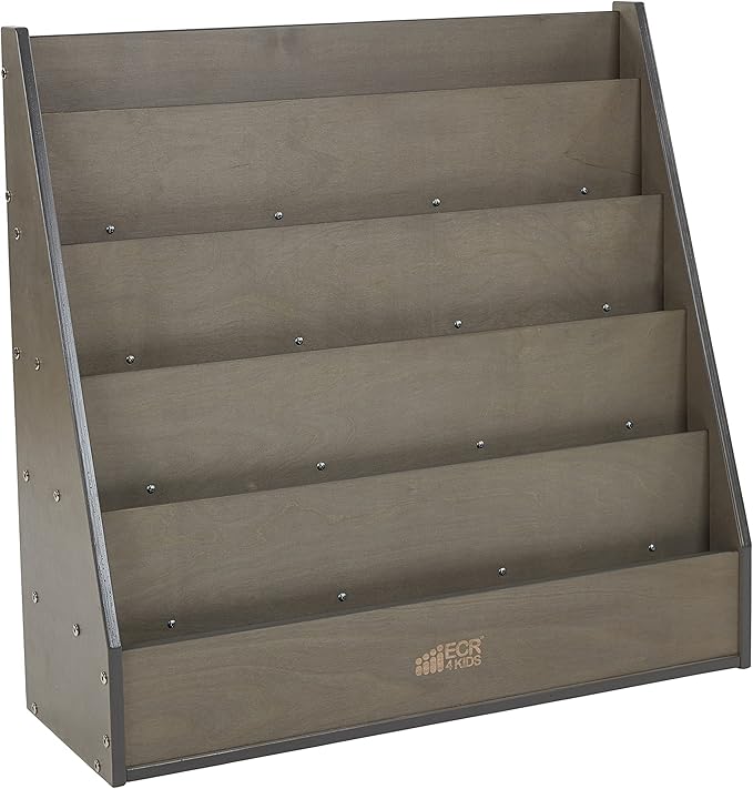 ECR4Kids Streamline Single-Sided Book Display with Storage, Classroom Bookshelf, Grey Wash