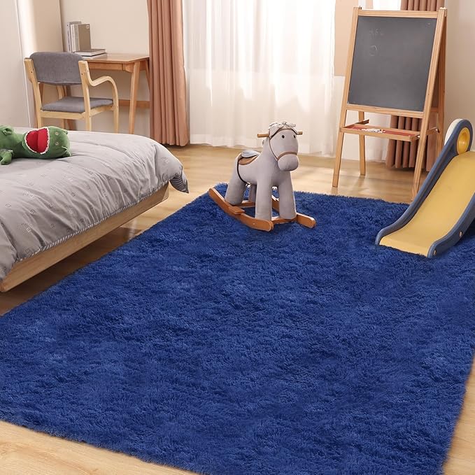 4x6 Blue Rug, Area Rugs for Living Room, Soft Plush Area Rugs for Bedroom, Non-Slip Indoor Carpet for Nursery, Study Room, Playroom, Home Decor
