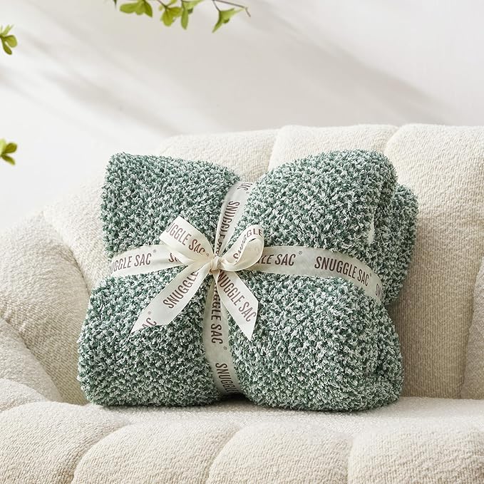 Snuggle Sac Green Throw XL Blanket 50x70,Super Soft Warm Blankets Oversized Throw Knit Blankets Fuzzy Plush Blanket, Heather Green, 50x70 inches