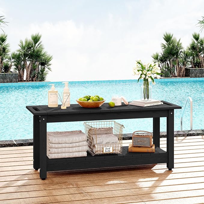 41" Shower Bench, Waterproof Poly Lumber Shower Stool for Shaving Legs, Shower Chair Seat Holds up to 400lbs, Bathroom Bench for Inside Shower, Non-Slip (Black)