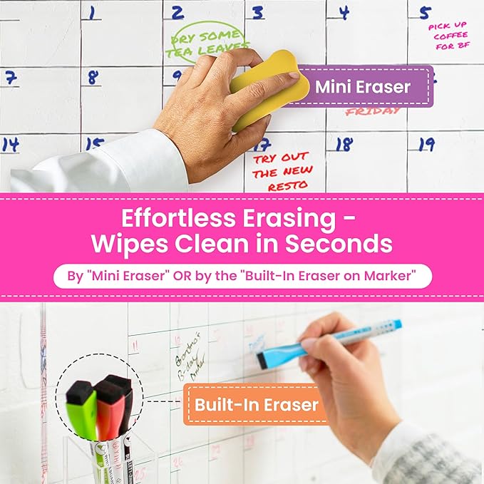 Acrylic Calendar for Wall - 24x18” Wall Calendar, Dry Erase Calender, Clear Calendar for Wall, Includes Magnetic Pen, Tray Holders, 4 Markers and 1 Eraser