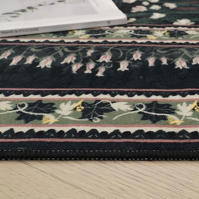 2x6 Runner Rug Impressionist-Style Vintage Kitchen Rugs Non Slip Washable Soft Carpet Runner for Kitchen Laundry Bedroom Bathroom, Green