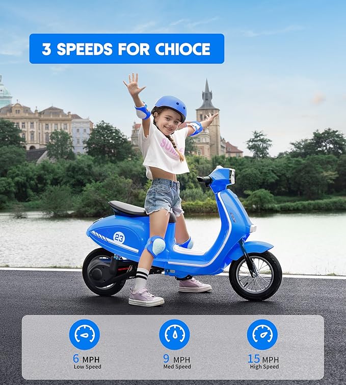 Kids Motorcycle, 2 Wheel Electric Motorcycle for Boys Ages 8-14, 24V Ride on Toys with Music, Story, Headlight, 3 Speed Options, Up to 60min Ride Time, for Riders up to 143 lbs, Easy Assemble