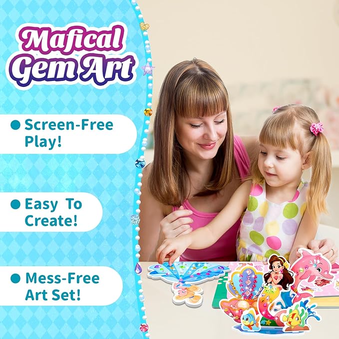Stickers for Kids, Gem Stickers Kit, Travel Toys for Girls, 600+Sticker, DIY Scrapbooking Activity, 5 Princess Theme Diamond Art Kits for Kids Christmas Birthday Gifts for Girls Ages 3, 4, 5, 6, 7, 8