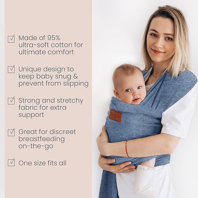 Baby Wrap Carrier - Premium Cotton Baby Carrier Wrap for Newborn to Toddler- Infant Carrier- Baby Holder One Size Fits All with Front Pocket (Grey) by Max&so