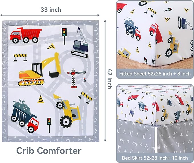 Viviland 3 Pieces Baby Bedding Set for Boy Girls, Baby Bedding Set for Newborn, Infant & Toddler - CAR