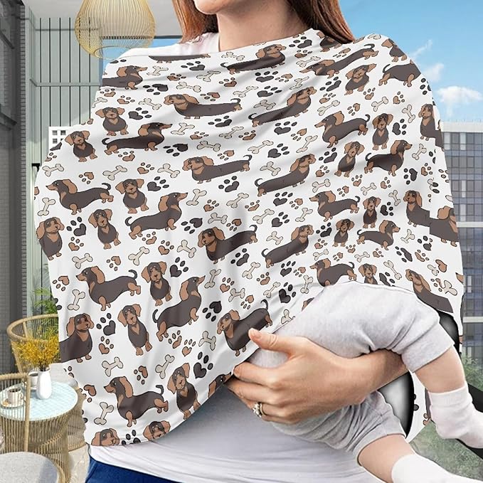 Binienty Cozy Car Seat Covers for Babies Boys Girls,Dachshund Dog Paw Stretchy Infants Carseat Canopies,Baby Shower Gifts