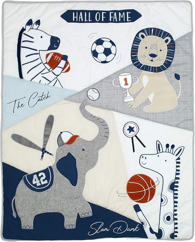 Lambs & Ivy Hall of Fame Sports Animals 5-Piece Crib Bedding Set - Gray/Blue