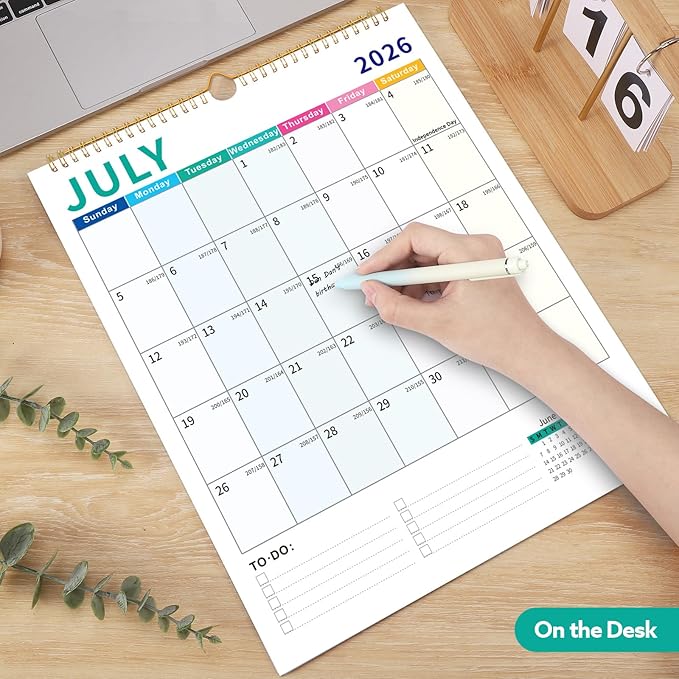 Wall Calendar 2026-2027, 18 Month Calendar from January 2026 to June 2027 14.5" x 11.8" Large Desk Calendar with Twin-Wire Binding for Home Office Planning Personal Organisers, Colorful Block