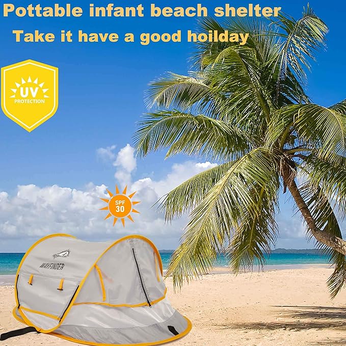 Poray Portable Baby Beach Tent with UPF 50+ Sun Shelter,Mosquito Net and Sunshade, Ideal Pop Up Kids Travel Tent with Carry Bag & 2 Stakes,Outdoor Indoor Play and Sun Protection