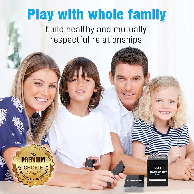 OUR MOMENTS Families: 100 Conversation Starter Cards for Families and Kids - Relationship Building - Car Travel, Road Trip & Card Game for Healthy Loving Family - Questions for Family Activities
