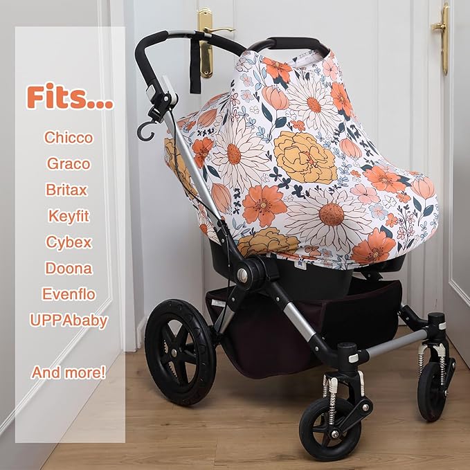 Rquite All-in-1 Car Seat Cover Baby, Carseat Covers for Girl Boy, Stretchy Soft Infant Car Seat Cover, Multi-use Baby Carrier Cover, Car Seat Canopy, Stroller Sun Shade, Nursing Breastfeeding Cover