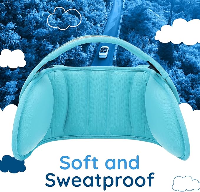 NAPUP Child Head Support for Car Seats – Safe, Comfortable Head & Neck Pillow Support Solution for Front Facing Car Seats and High Back Boosters – Baby Infant Toddler & Kids Travel Accessories (Teal)