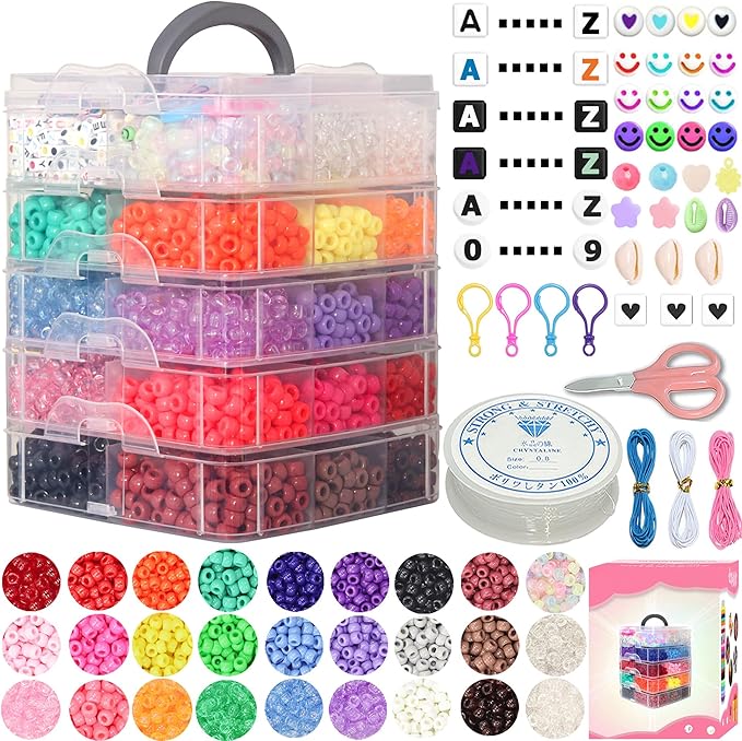 6500Pcs Pony Beads for Bracelets Making, Multi-Colored Rainbow Plastic Hair Large Beads for Hair Braids, 27 Colors Kandi Friendship Bracelet Bead Jewelry Making Kits for Craft