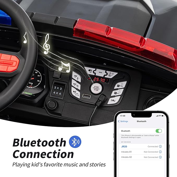 24V 10Ah Electric Police Car Ride on Toy for Big Kids, 4WD 2 Seater Kids Ride on Car SUV w/Remote Control, 4x200W Motors - Black