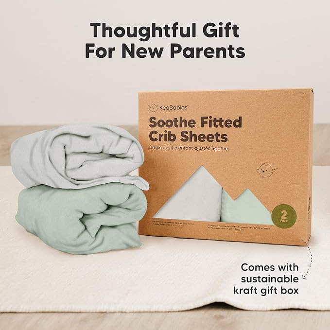 KeaBabies 2-Pack Organic Crib Sheets for Boys, Girls - 52x28 Fitted Crib Mattress Sheet Neutral, Breathable Jersey Cotton Cover for Baby Bed, Toddler Mattress, Soft & Cute Prints (Sage)